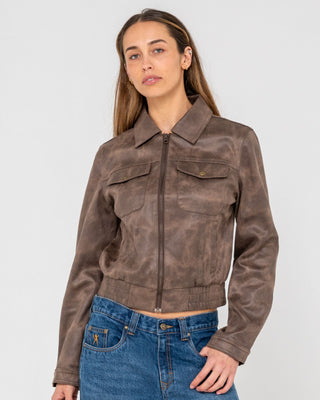 Woman wearing Ally-way Fitted Jacket in Ash Brown