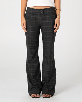 Woman wearing Plaid Mummy Low Rise Suit Pant in Carbon Plaid