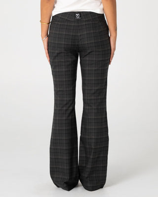 Woman wearing Plaid Mummy Low Rise Suit Pant in Carbon Plaid