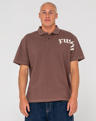 Man wearing Blinker Short Sleeve Polo in Pinecone