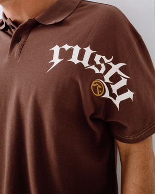 Man wearing Blinker Short Sleeve Polo in Pinecone