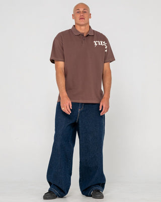 Man wearing Blinker Short Sleeve Polo in Pinecone