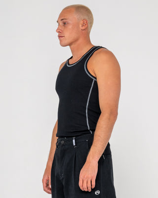 Man wearing Slack Jack Ribbed Heavy Tank in Black