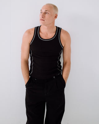 Man wearing Slack Jack Ribbed Heavy Tank in Black