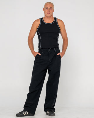 Man wearing Slack Jack Ribbed Heavy Tank in Black
