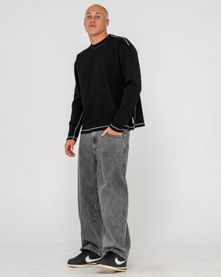 Man wearing Slack Jack Long Sleeve Heavy Tee in Black