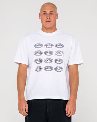Man wearing Heat Check Short Sleeve Tee in White