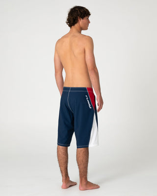 Man wearing Sandglass Fixed Waist Boardshort in Navy Blue
