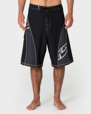 Man wearing Tribalay Fixed Waist Boardshort in Black