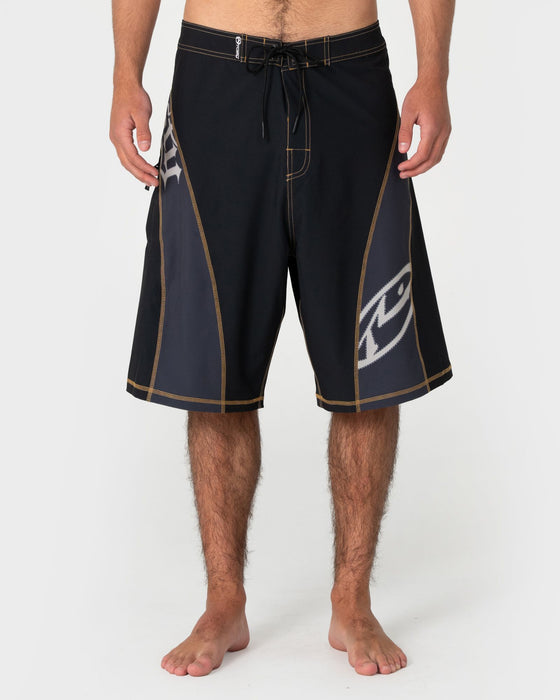 man-wearing-tribalay-fixed-waist-boardshort-in-black