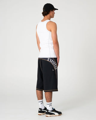 Man wearing Tribalay Fixed Waist Boardshort in Black