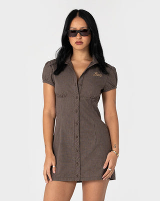 Woman wearing Missy May Mini Dress in Java Plaid