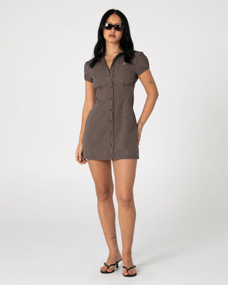 Woman wearing Missy May Mini Dress in Java Plaid