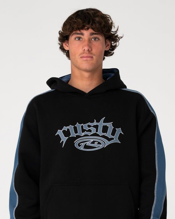 man-wearing-scream-hooded-fleece-in-black