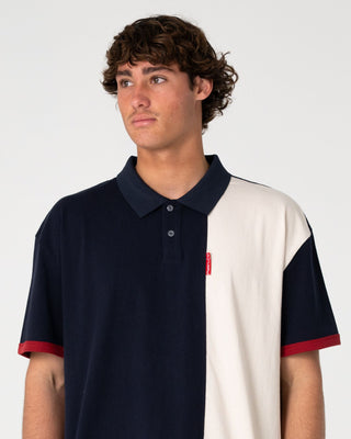Man wearing Pop Up Short Sleeve Polo in Navy Blue