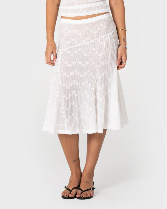 woman-wearing-roma-low-rise-lace-midi-skirt-in-white