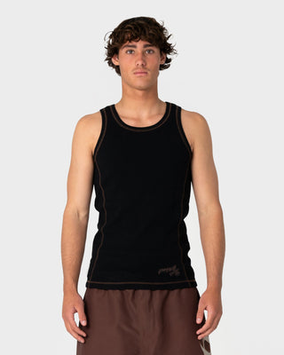 Man wearing Slack Jack Ribbed Heavy Tank in Black-2