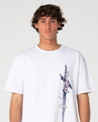 Man wearing Morning Glory Short Sleeve Tee in White