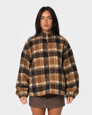 Woman wearing Player Two Zip Through Sherpa Fleece in Java