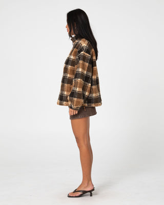 Woman wearing Player Two Zip Through Sherpa Fleece in Java