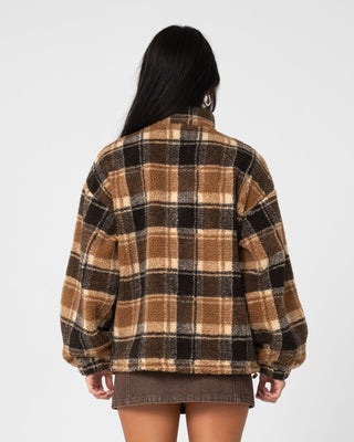 Woman wearing Player Two Zip Through Sherpa Fleece in Java