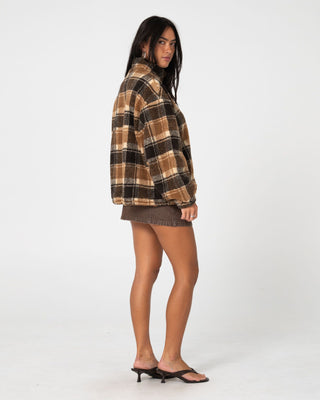 Woman wearing Player Two Zip Through Sherpa Fleece in Java