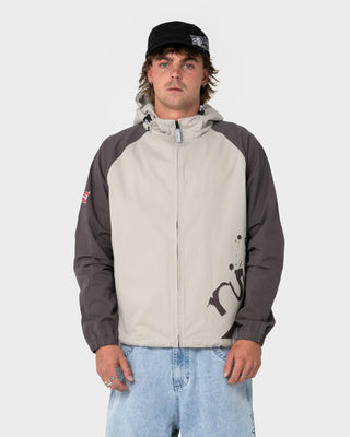 Man wearing General Snus Zip-thru Jacket in Stone