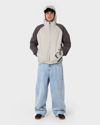 Man wearing General Snus Zip-thru Jacket in Stone