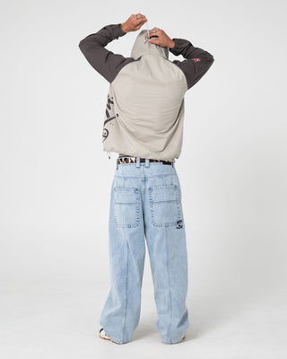 Man wearing General Snus Zip-thru Jacket in Stone