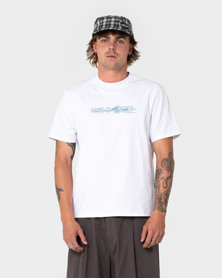 Man wearing Check Wise Short Sleeve Tee in White