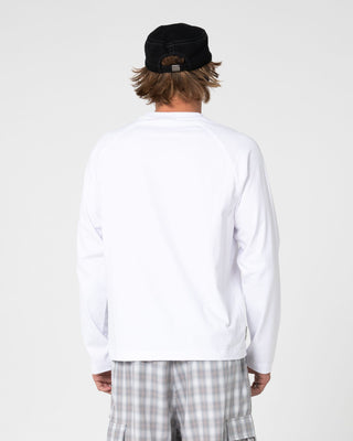 Man wearing Huff N Puff Long Sleeve Tee in White