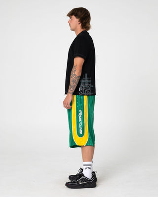 Man wearing Hoopty Elastic Sports Short in Boston Green