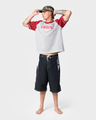 Man wearing Oxecutioner Fixed Waist Boardshort in Black