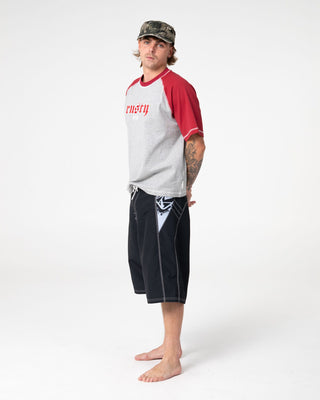 Man wearing Oxecutioner Fixed Waist Boardshort in Black