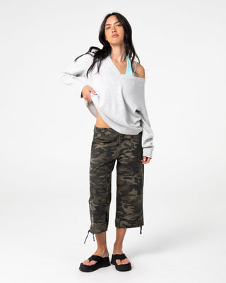 Woman wearing Valid Vee Neck Slouch Knit in Ecru Marle