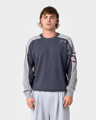 Man wearing Panela Anderson Knitted Crew in Steel