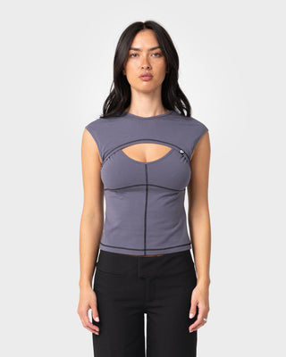 Woman wearing Its That Time Layered Top in Carbon