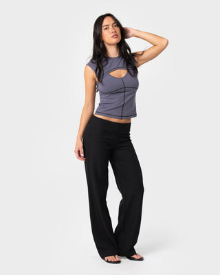 Woman wearing Its That Time Layered Top in Carbon