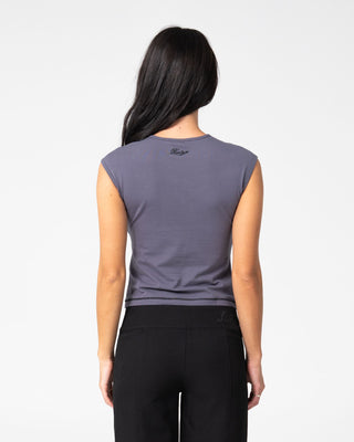 Woman wearing Its That Time Layered Top in Carbon