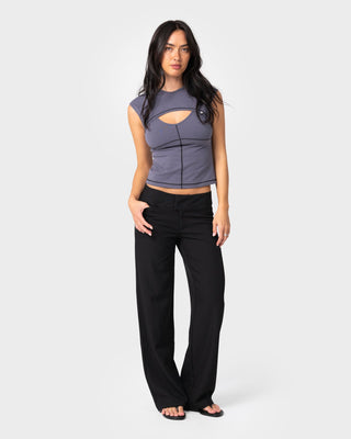 Woman wearing Its That Time Layered Top in Carbon