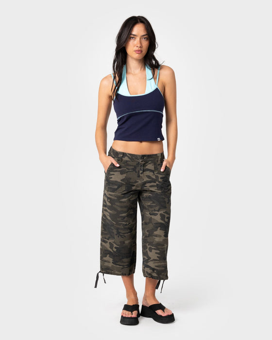woman-wearing-sweat-mock-layer-halter-tank-top-in-navy-blue