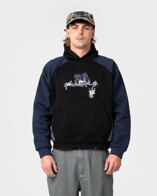 Man wearing Splish Splash Hooded Fleece in Black