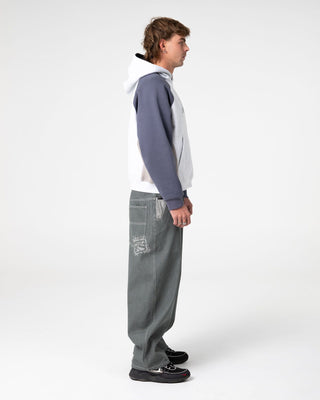 Man wearing Splish Splash Hooded Fleece in Ecru Marle