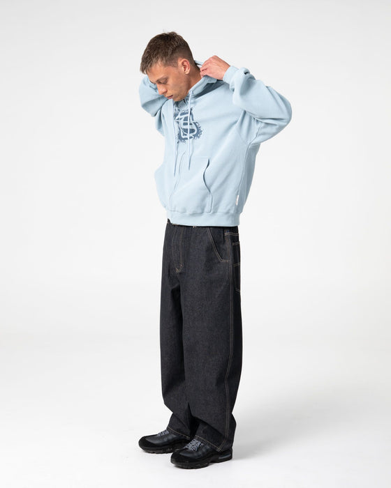 man-wearing-revolt-waffle-zip-thru-hooded-fleece-in-sky-blue