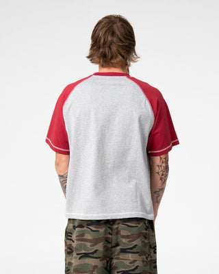 Man wearing Decoy Short Sleeve Tee in Grey Marle 2