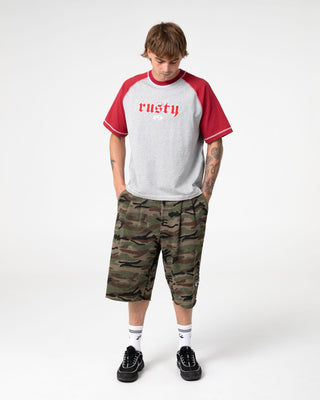 Man wearing Decoy Short Sleeve Tee in Grey Marle 2