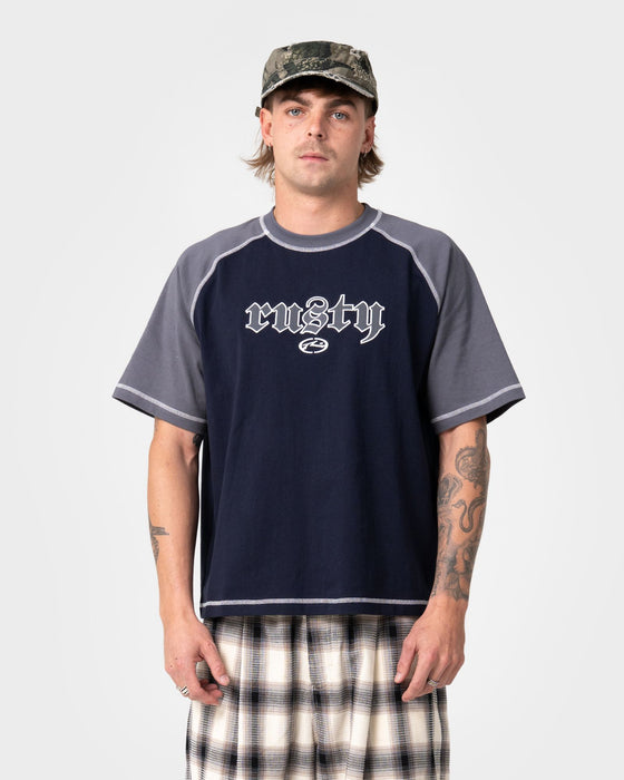 man-wearing-decoy-short-sleeve-tee-in-navy-blue