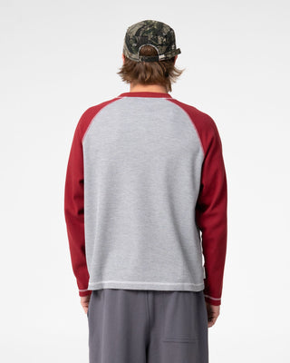 Man wearing Shadow Waffle Long Sleeve Tee in Grey Marle