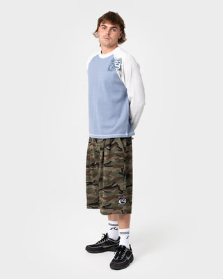 Man wearing Shadow Waffle Long Sleeve Tee in Sky Blue