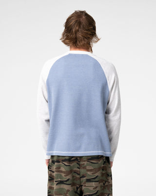 Man wearing Shadow Waffle Long Sleeve Tee in Sky Blue